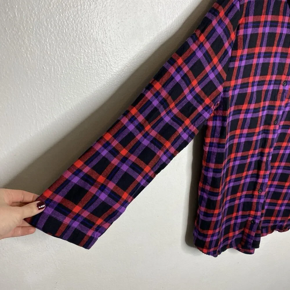 Savage Fenty Night Star Chaser Flannel Sleep Top‎ Red Purple Black Women’s 8-10 - Picture 3 of 8